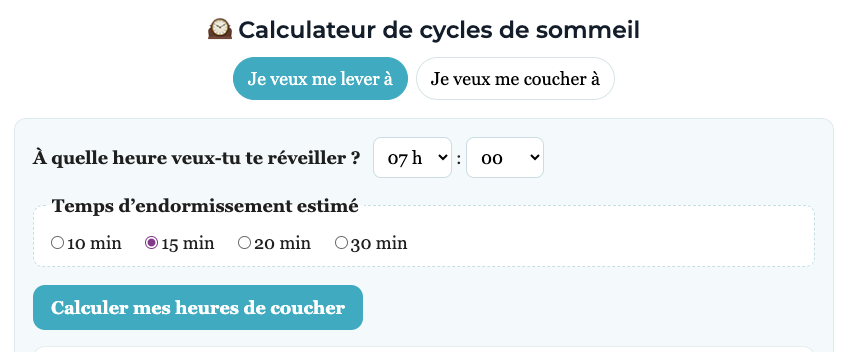 Calculateur de cycles de sommeil gratuit — Dormez Zen