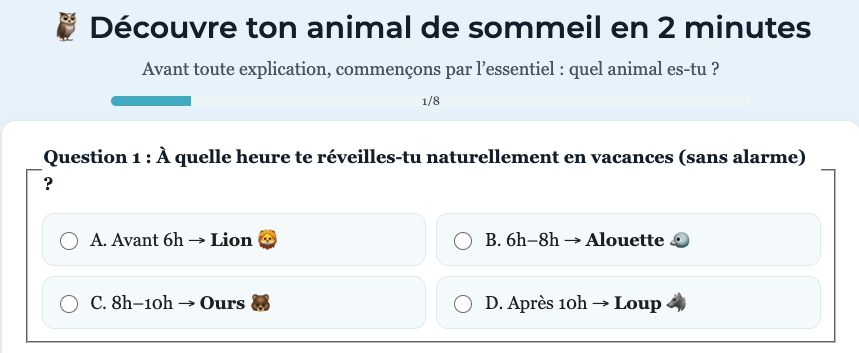 Test chronotype animal de sommeil — Dormez Zen